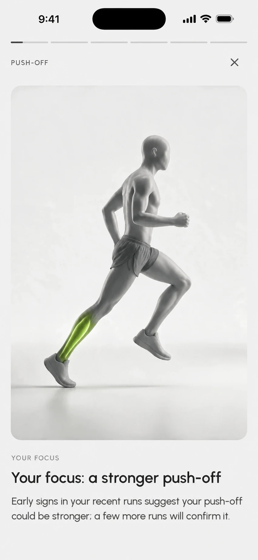 STRIV app Focus Story with guidance for a stronger push-off
